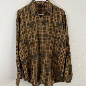 Vintage 90s Gap Cowboy & Dog Plaid Button Down Shirt Size XL